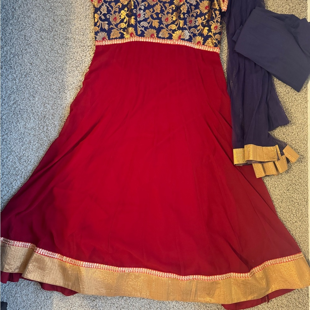 Elegant Red and Gold Embroidered Dress